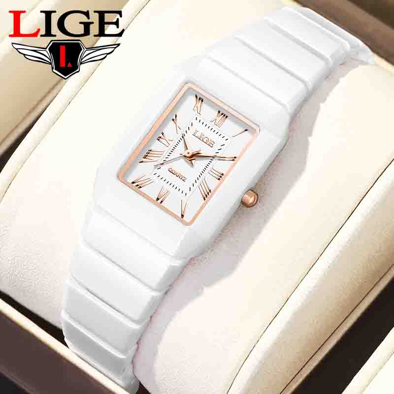Jewelry Watches Vintage - LIGE นาฬิกาผู้หญิงนาฬิกาข้อมือแบรนด์เซรามิคแฟชั่นควอตซ์หรูหรากันน้ำวินเทจนาฬิกาบางเฉียบสำหรับผู้หญิงเรโลจ เด มูเยร์