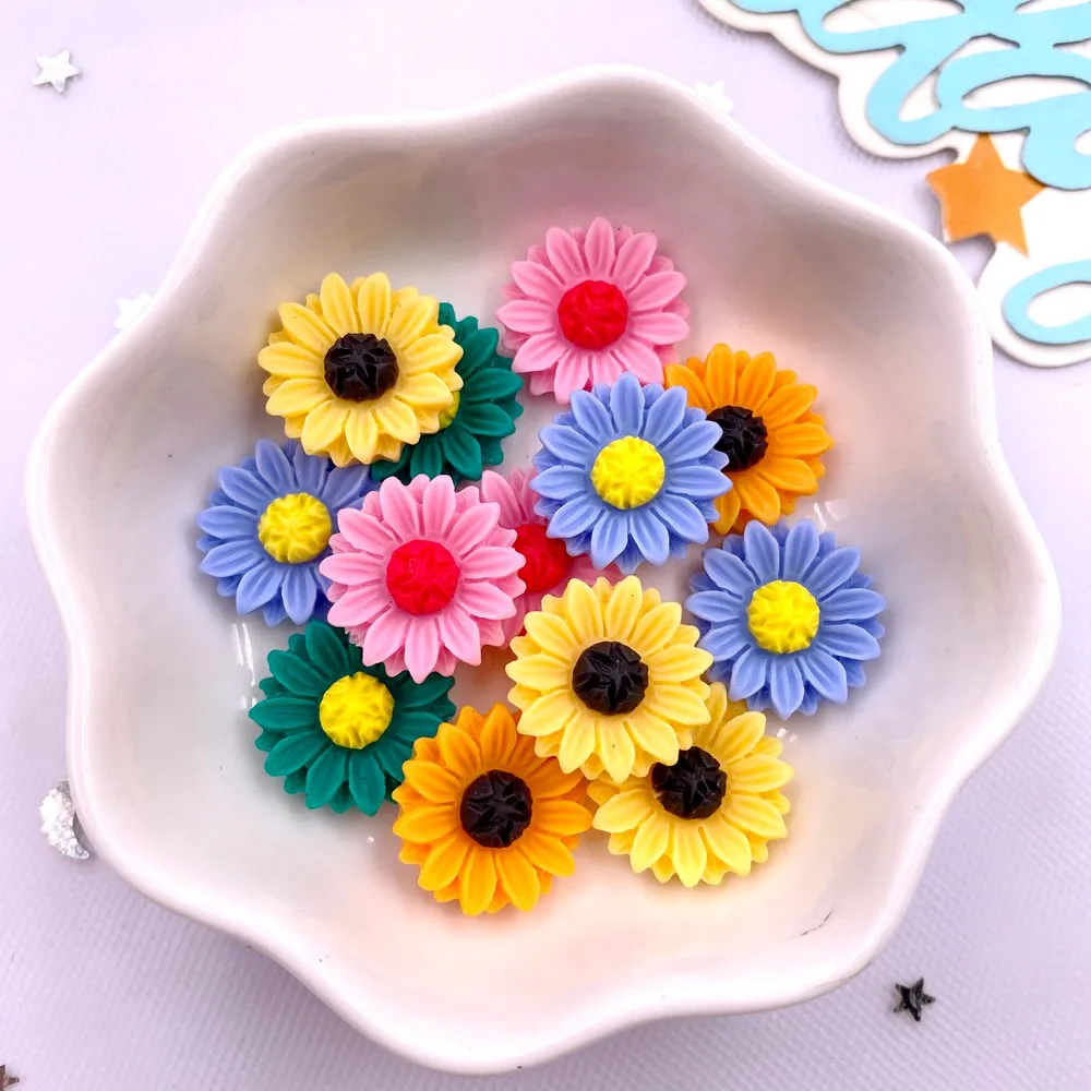 Paradise Jewelry & Watches Llc Photos - 30ชิ้นเรซินสีสันสดใส15มม. ดอกทานตะวันดอกไม้หินอัญมณีรูปแกะสลัก DIY เครื่องประดับงานแต่งงานเครื่องประดับงานหัตถกรรมแบบปะผ้า