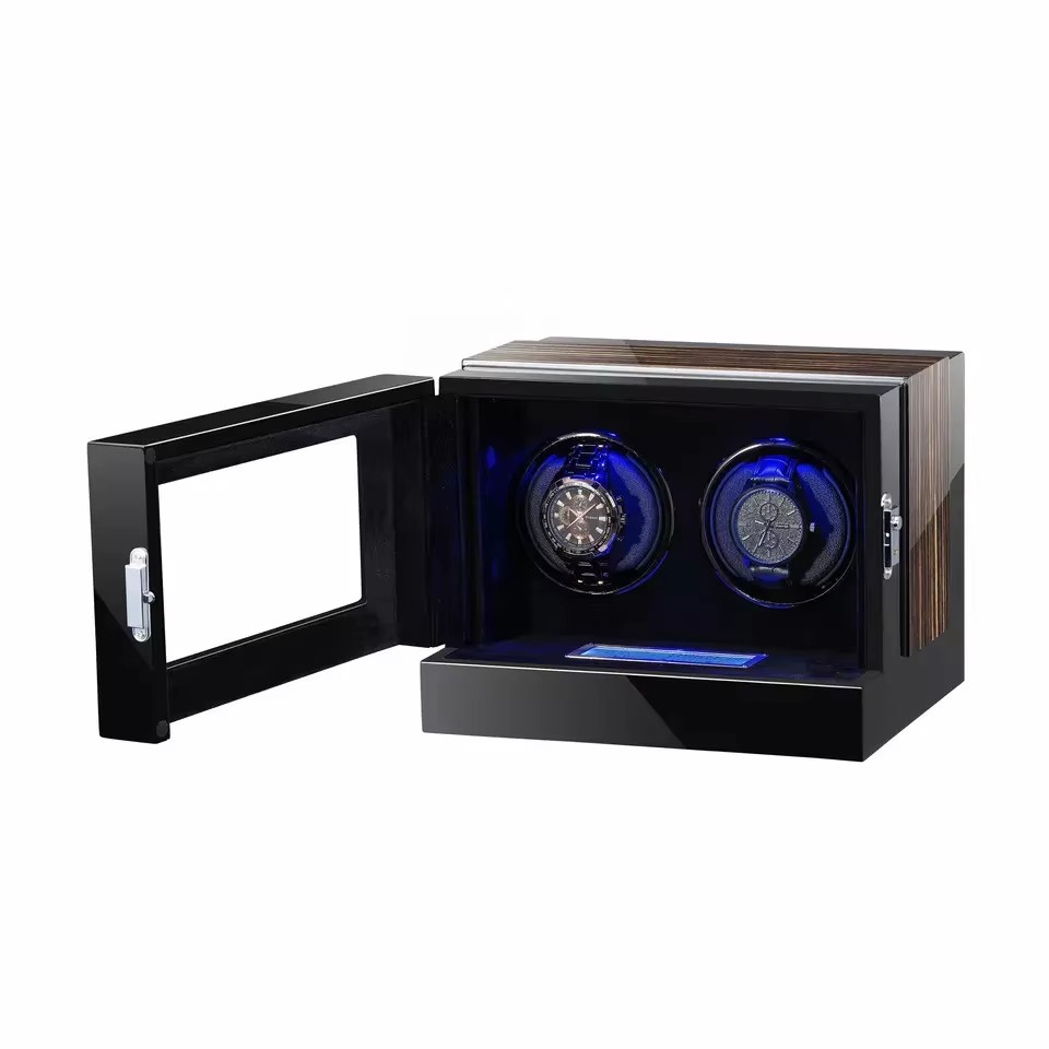 Automatic Watch Winder - กล่องเก็บนาฬิกาอัตโนมัติแบบหรูหราพร้อมช่องใส่นาฬิกา 2 ช่อง วัสดุไม้ พร้อมโลโก้สั่งทำพิเศษ