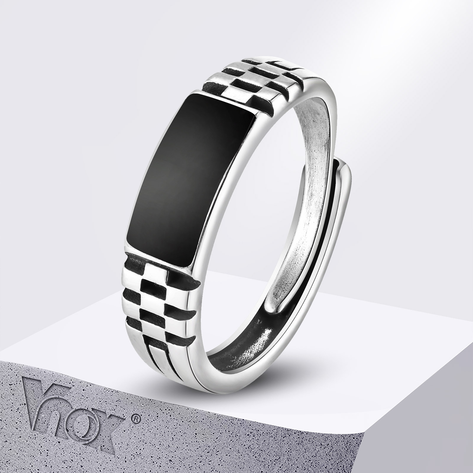 Mens Signet Ring - Vnox Mens Open Rings, Black Enamel