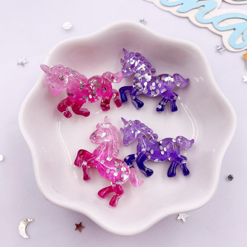 Paradise Jewelry & Watches Llc Photos - 6PCS เรซิ่นที่มีสีสัน Glitter 3D Unicorn Horse