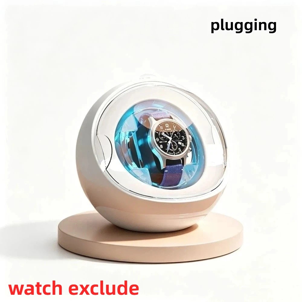 Automatic Watch Winder - ใช้งานได้สองรูปแบบสำหรับชาร์จและเสียบปลั๊ก กล่องหมุนนาฬิกาพร้อมไฟบรรยากาศเปลี่ยนสีได้ 5 สี ที่เก็บนาฬิกาอัตโนมัติ มอเตอร์เงียบ