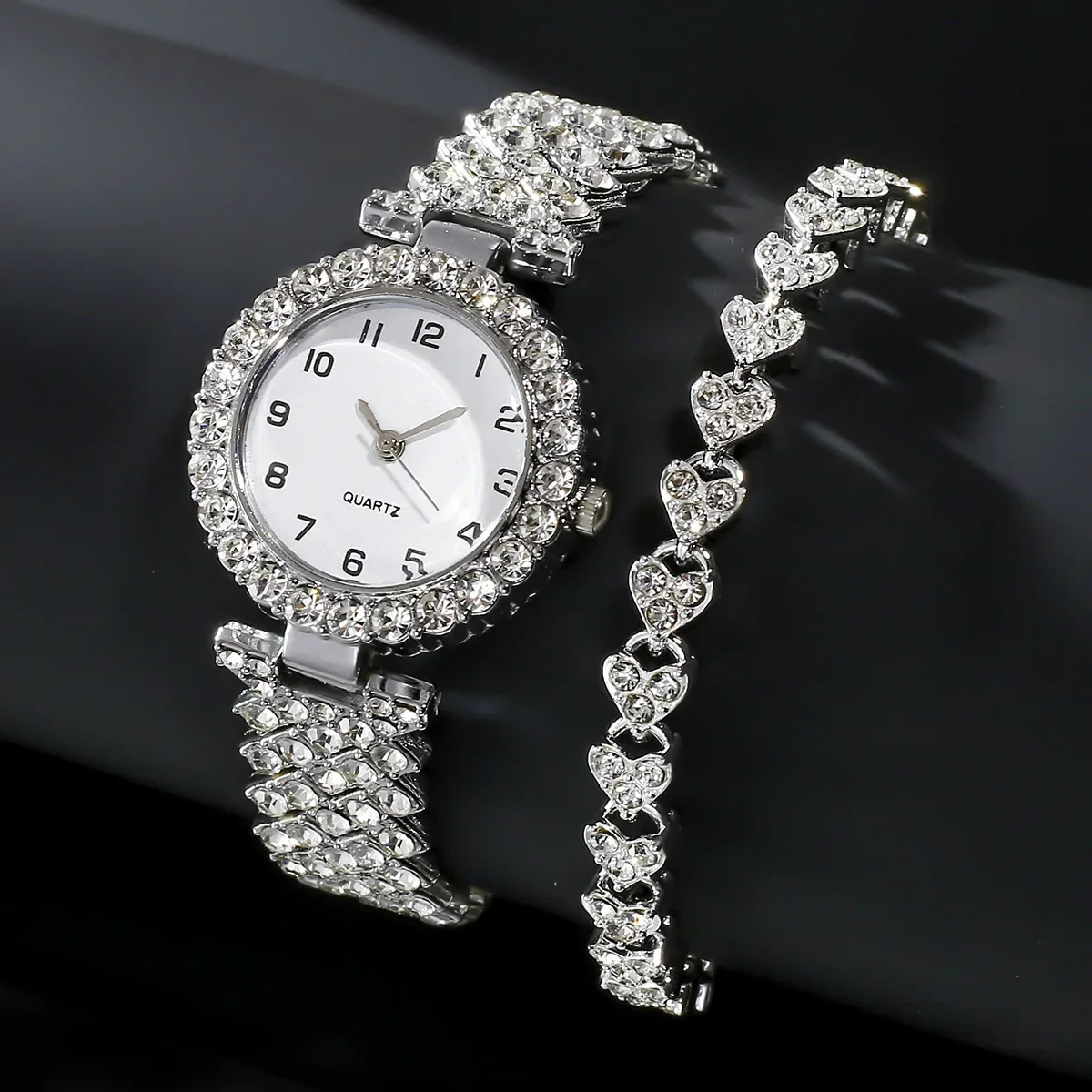 Jewelry Watches Luxury - ชุดนาฬิกาข้อมือแฟชั่นหรูหราสำหรับผู้หญิง 1 ชิ้น/2 ชิ้น สายสีเงิน นาฬิกาควอตซ์