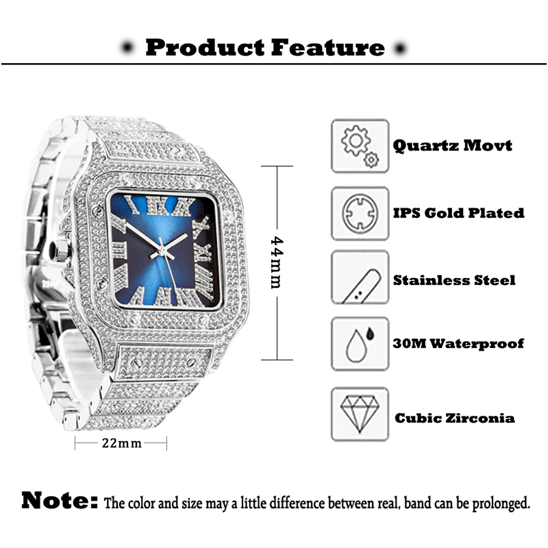MISSFOX Mens Hip Hop Baguette  - Jewelry And Watches Luxury Brand บทวิจารณ์และราคา