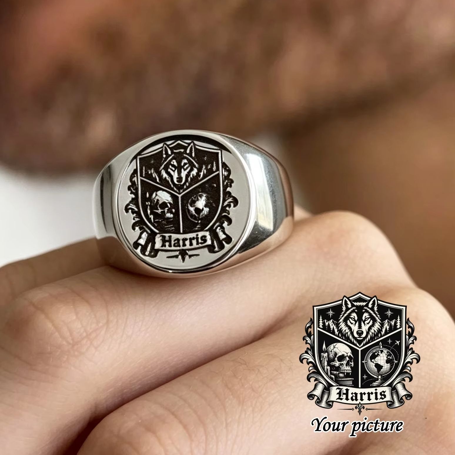 แหวนสลักลายตามสั่ง ดีไซน์ทันสม - Mens Signet Ring บทวิจารณ์และราคา