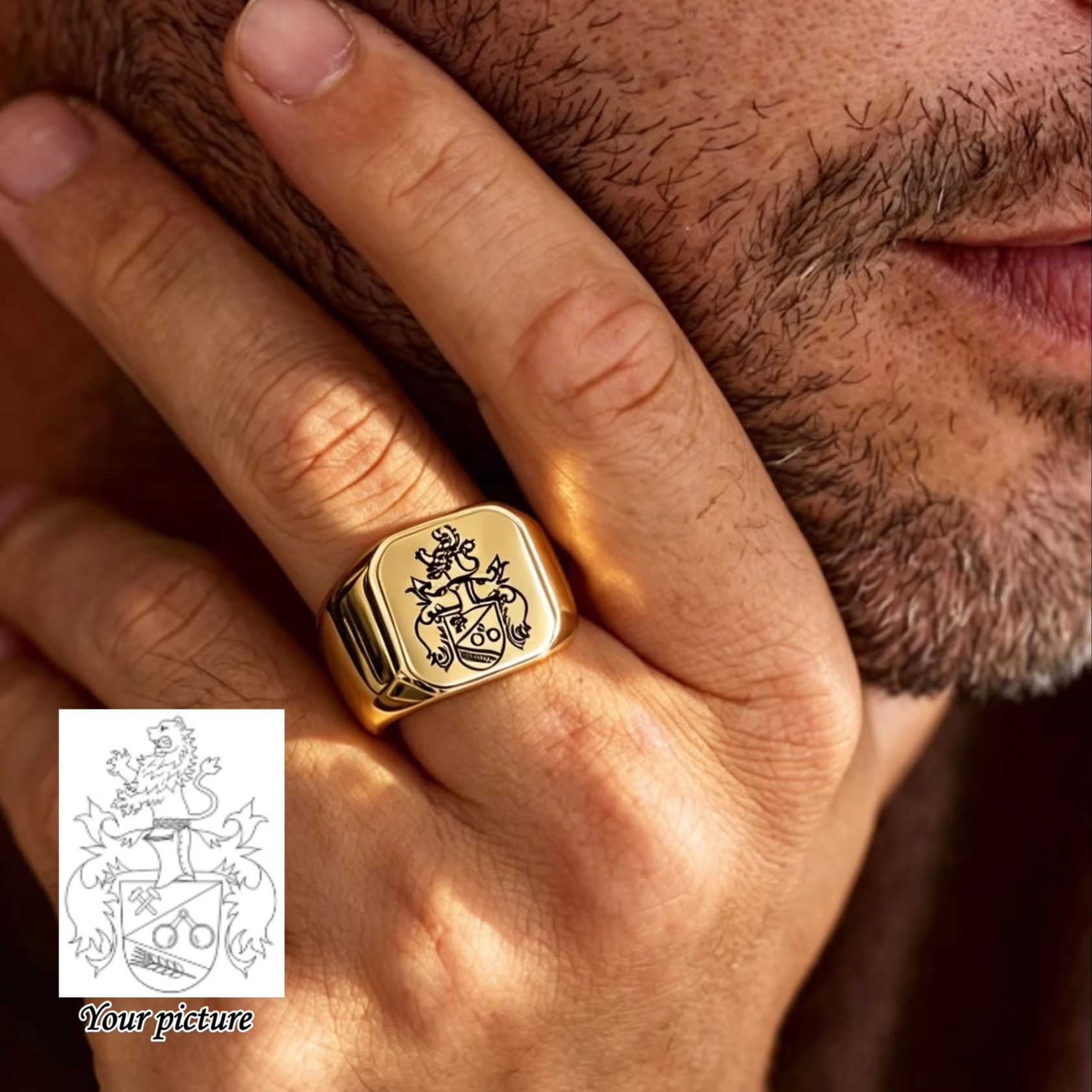 แหวนตราประจำตระกูลแบบสั่งทำพิเ - Mens Signet Ring บทวิจารณ์และราคา