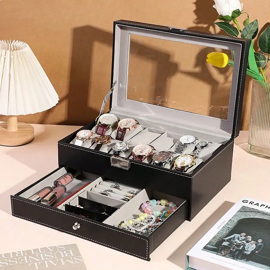 กล่องใส่นาฬิกา 12 ช่องพร้อมลิ้ - Jewelry Watches Luxury บทวิจารณ์และราคา