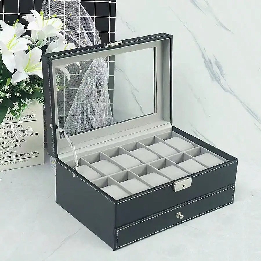 กล่องใส่นาฬิกา 12 ช่องพร้อมลิ้ - Jewelry Watches Luxury บทวิจารณ์และราคา