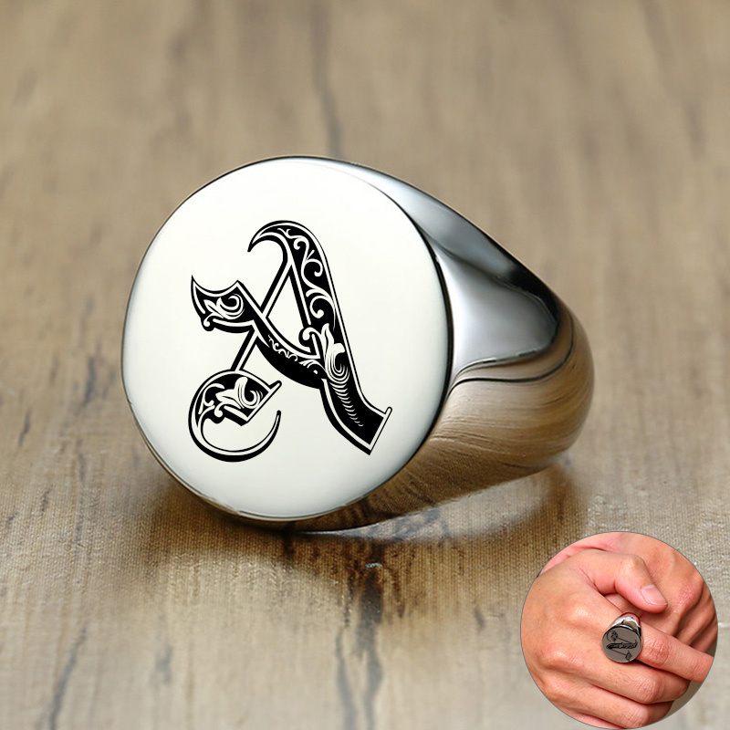 Vnox รูปแบบตัวอักษรเริ่มต้นแสต - Mens Signet Ring บทวิจารณ์และราคา